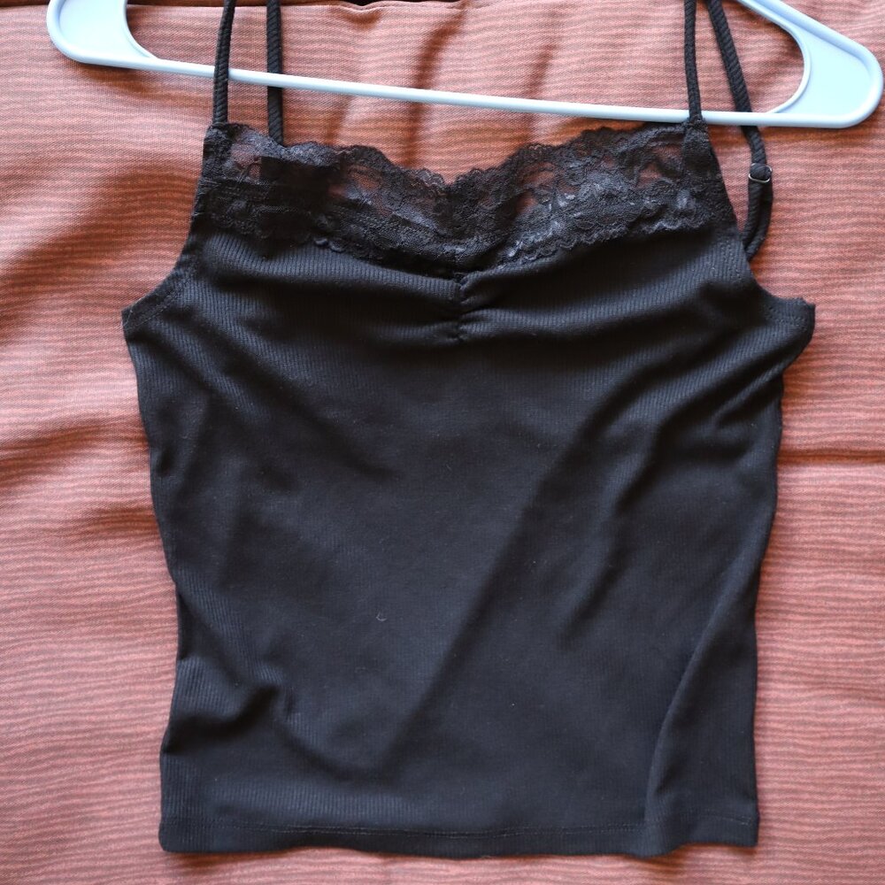 <👽 3/20$>SELF ESTEEM Black crop top laced size M - Picture 1 of 5